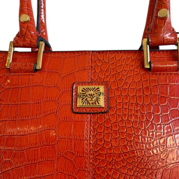 Anne Klein Faux Croc Embossed Tote Bag Orange Shoulder Purse Gold Hardware - Picture 2 of 16
